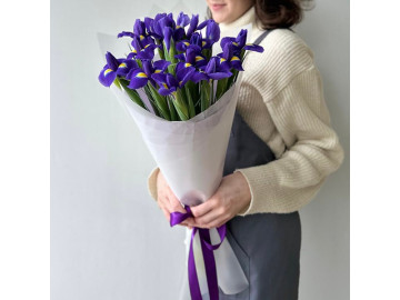 Букет из 15 ирисов в упаковке